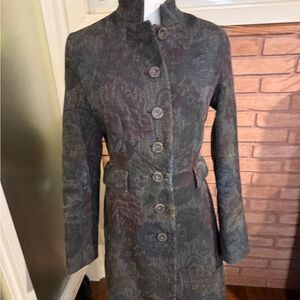 Women's Dark Green Patterned Long Coat